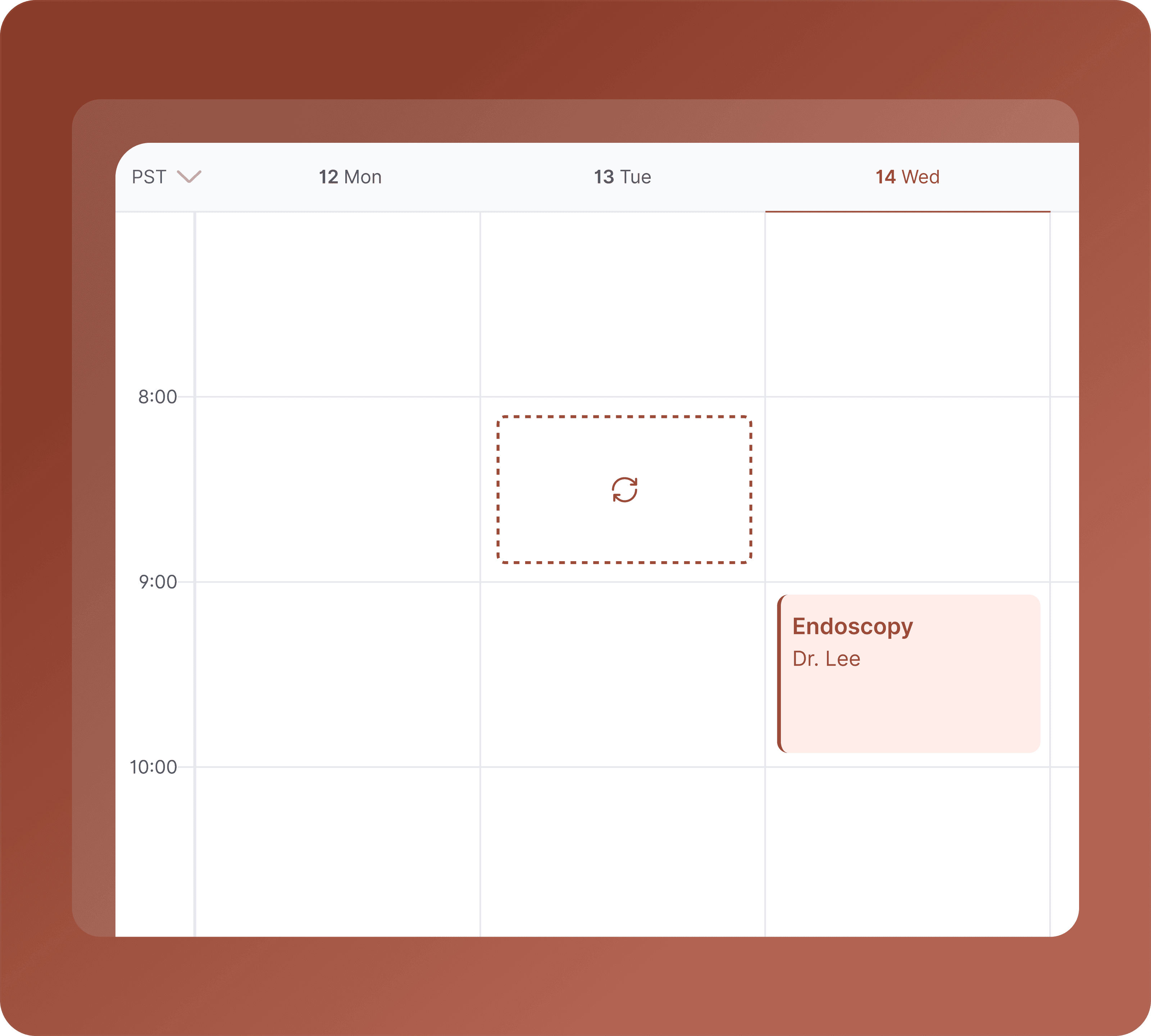 An endoscopy appointment being rescheduled to a new day on the weekly calendar