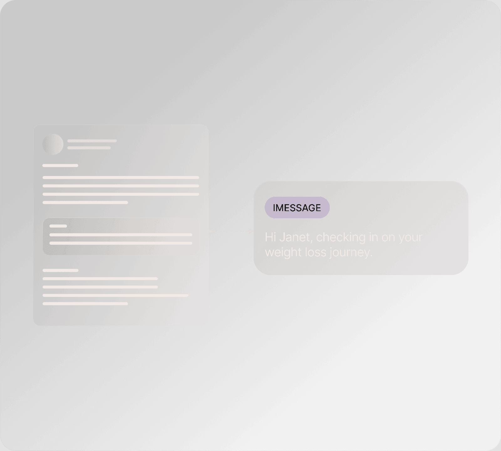 A proactive check-in message to a patient about their weight-loss journey, triggered by a care plan milestone