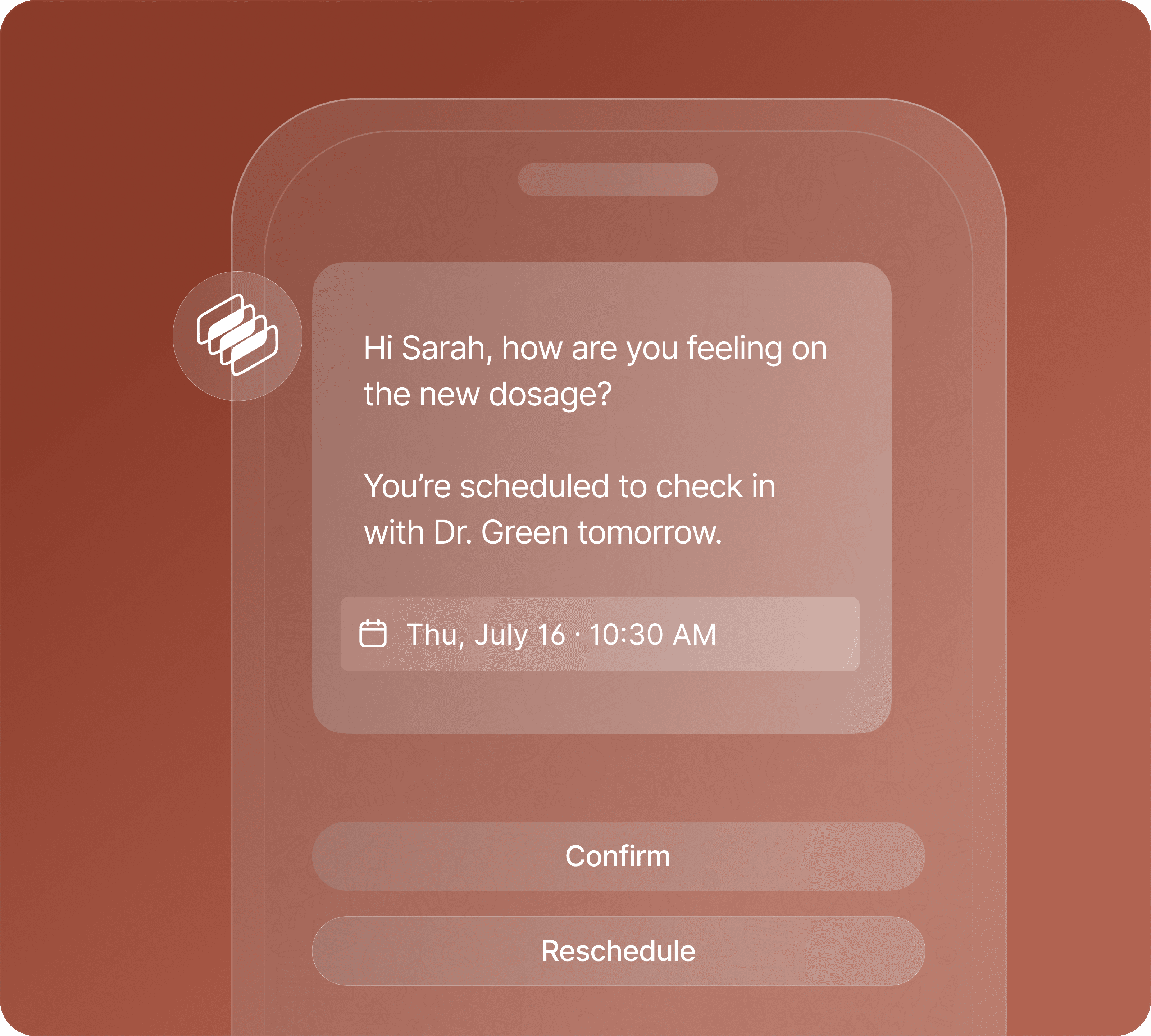 A phone reminder asking the patient to confirm or reschedule an upcoming check-in