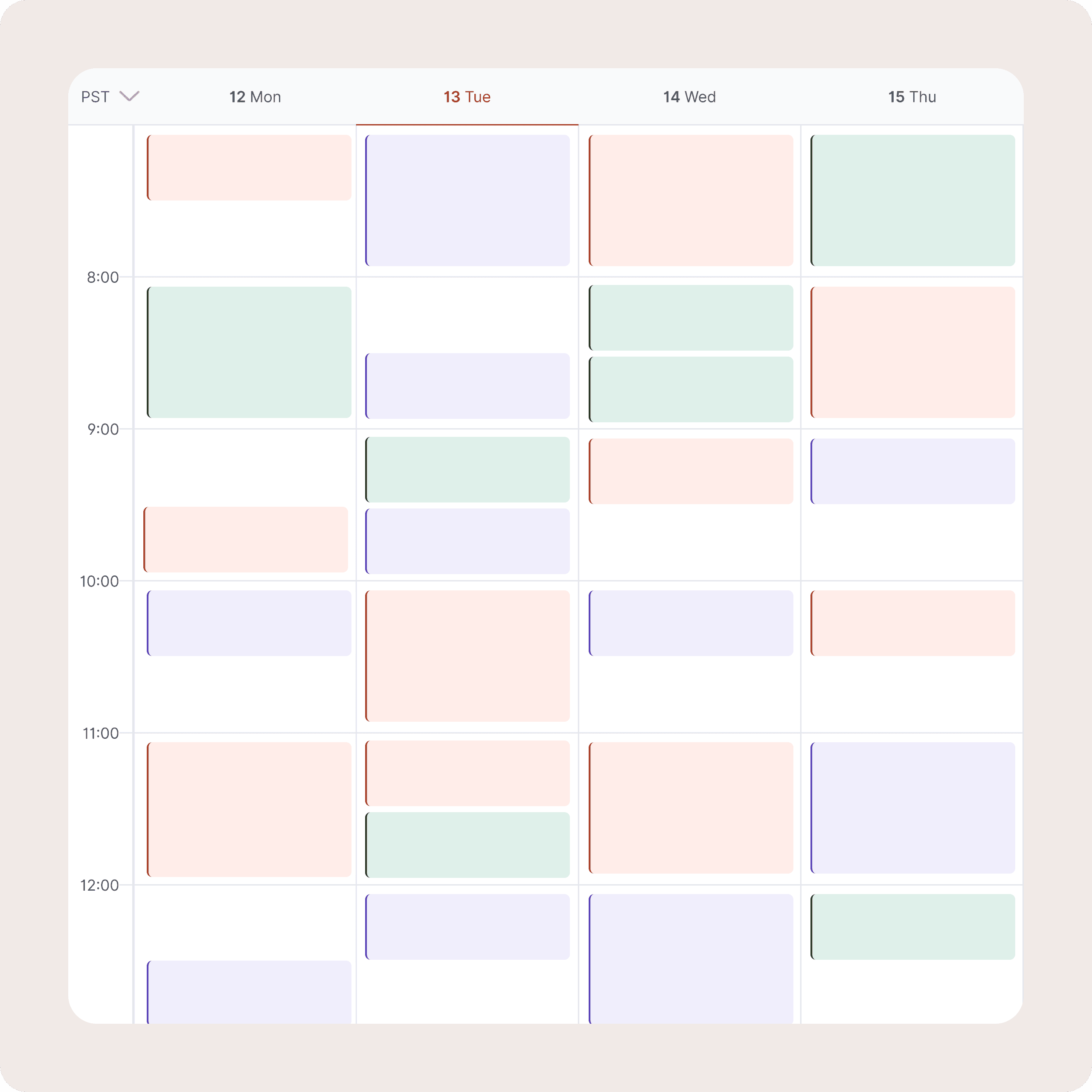 Weekly calendar grid with provider availability blocks