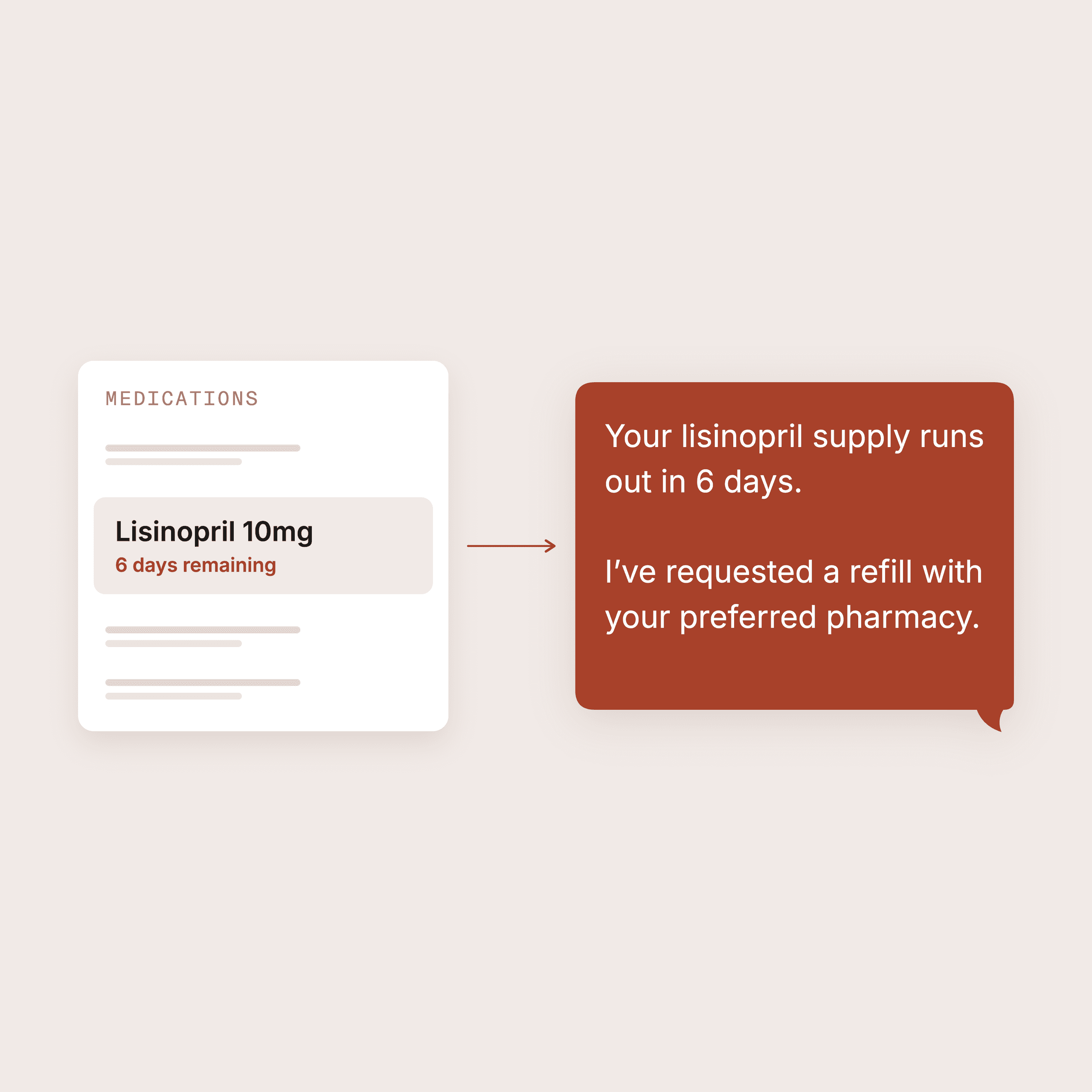 Outreach reminder card for an upcoming medication refill
