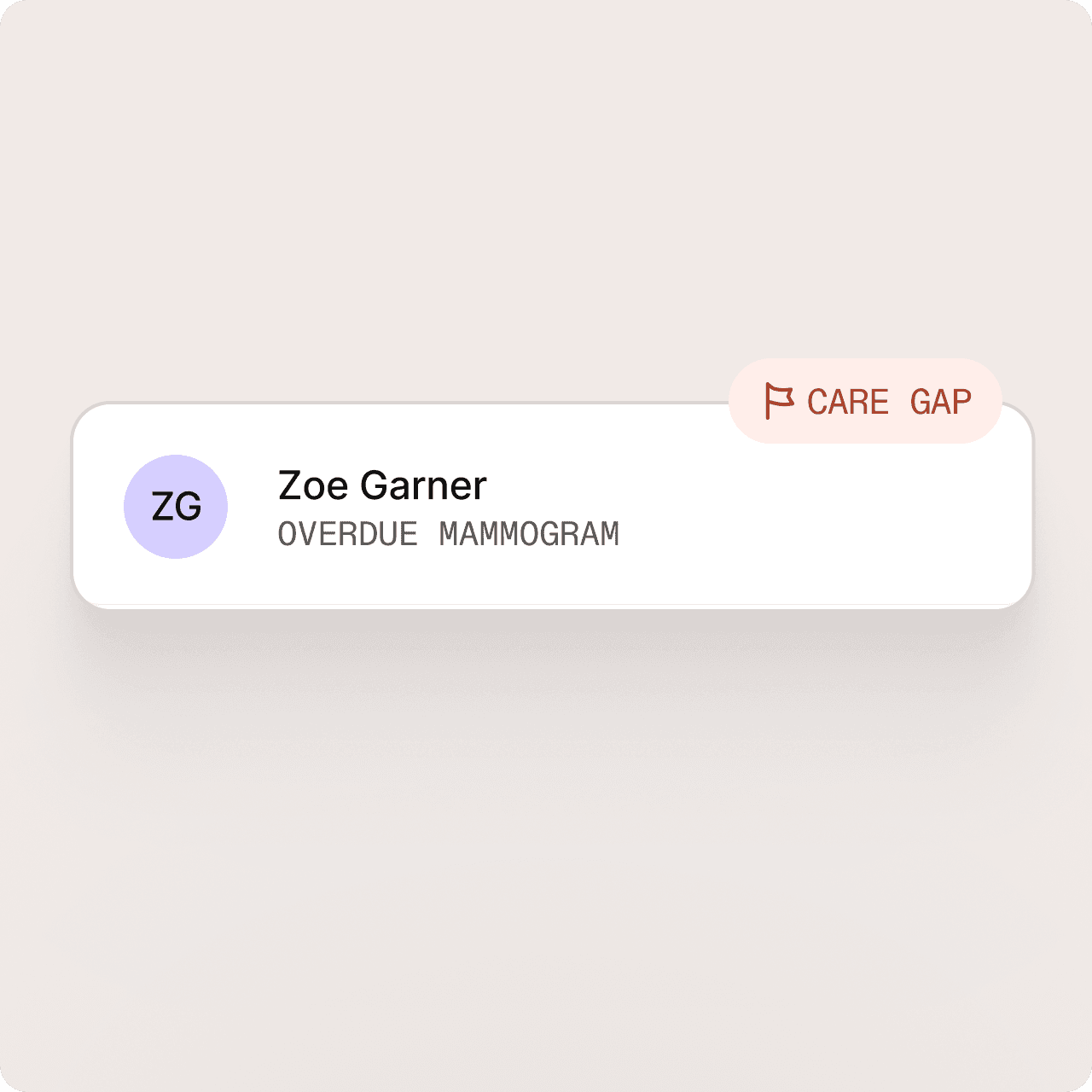 A patient flagged with a care gap for an overdue mammogram