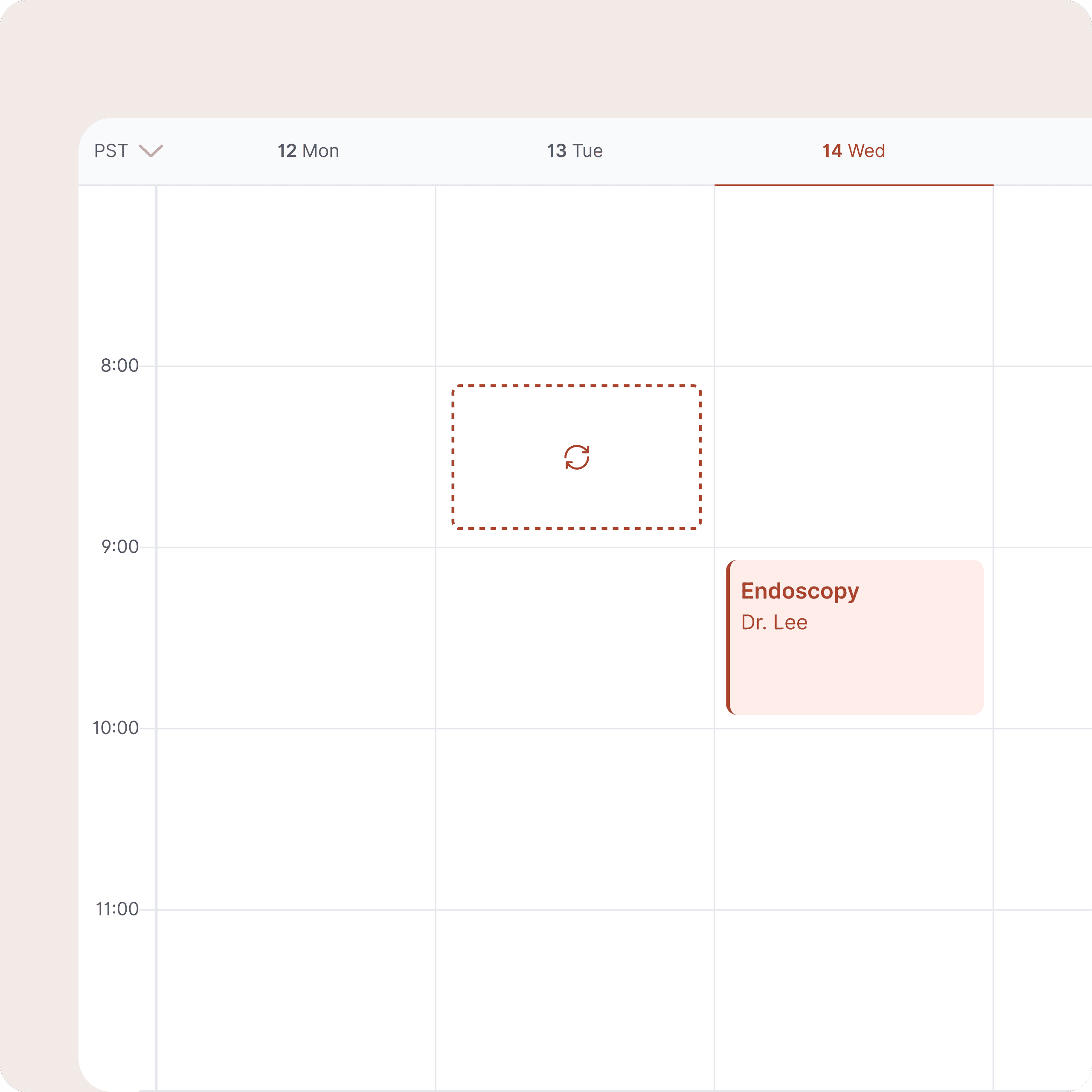 Calendar showing an appointment moved to a new day