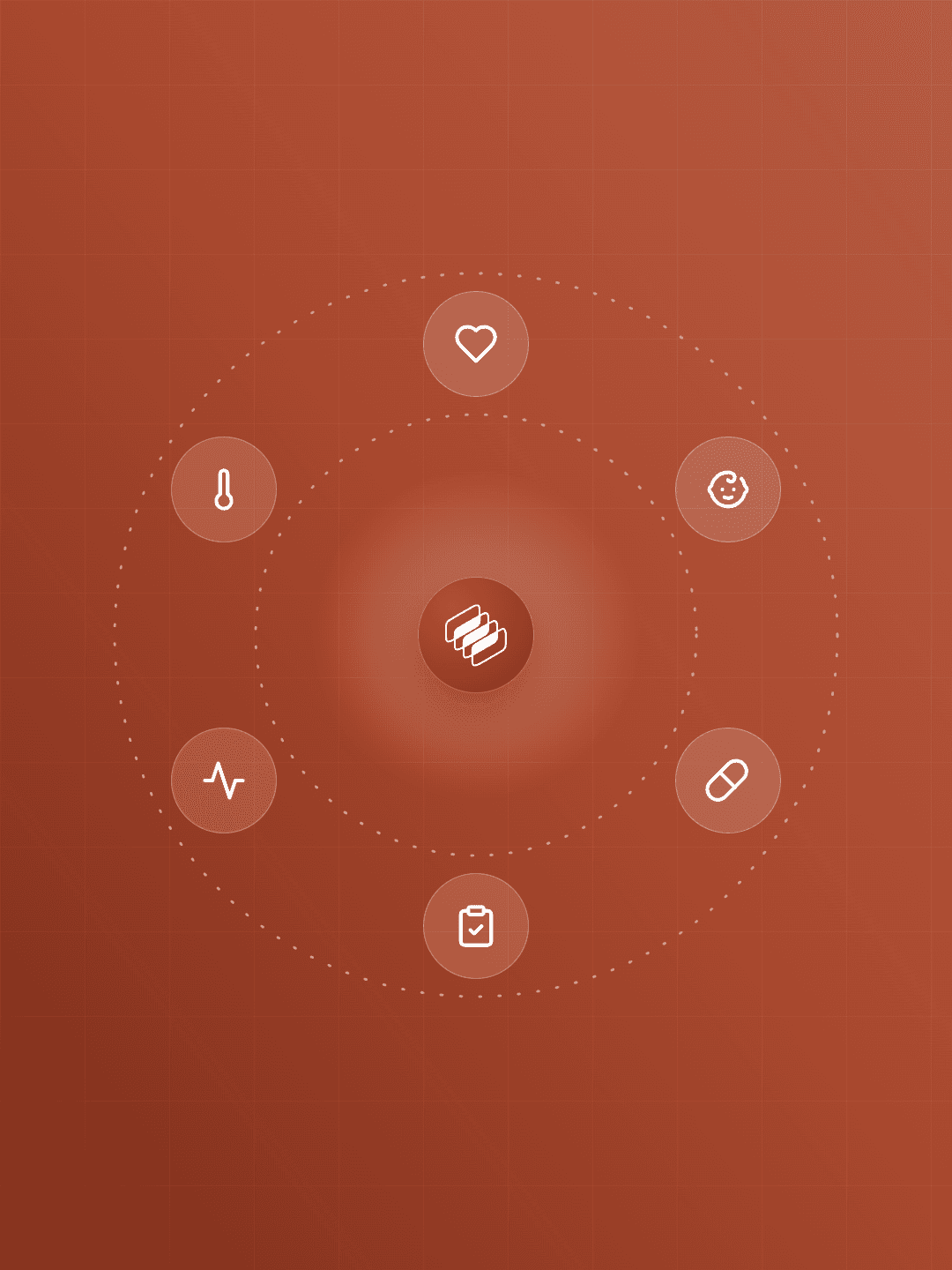 Concurrence at the center of a ring of care contexts, from cardiology to pediatrics to medication and vitals, following up with every patient after their visit